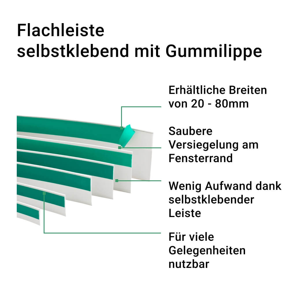 Flachleiste  selbstklebend mit Gummilippe versch. Breiten und Längen