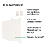 Gurtwickler mini AUFPUTZ | Aufputzgurtwickler mit Designkappen inkl. 14mm Gurt, Lochabstand 15,3cm