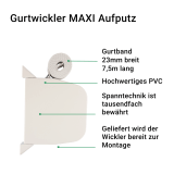 Gurtwickler MAXI AUFPUTZ | Aufputz-Gurtwickler inkl. 7,5m Gurtband grau, Lochabstand 18,7cm