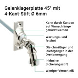 Gelenklagerplatte | Schwenkbereich 45 mit 4-Kant-Stift 6mm x 6mm in silber oder wei