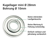 Kugellager mini | aus Metall mit 28mm Durchmesser und Bohrung 10mm oder 12mm
