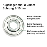 Kugellager mini | aus Metall mit 28mm Durchmesser und Bohrung 10mm oder 12mm