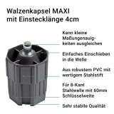 Walzenkapsel MAXI | aus PVC fr 60mm 8-Kant Stahlwellen geeignet, Stahlstift  12mm