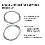 Ersatzseil f�r Seilwinde | Rollex UP Drahtseil in verschiedenen Ausf�hrungen 2,4mm (L�nge 8m) oder 3mm (L�nge 7m)