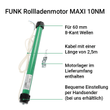 FUNK Rollladenmotor MAXI 10NM | Rohrmotor Ausfhrung FUNK mit Zugkraft bis 20kg