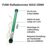 FUNK Rollladenmotor MAXI 20NM | Rohrmotor Ausfhrung FUNK mit Zugkraft bis 40kg