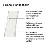 FUNK Handsender | Ansteuerung fr FUNK Rollladenmotore und/oder Markisenantriebe, 1- und 5-Kanal, sowie fr Sonnen-/Windsensor