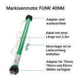 FUNK Markisenmotor | 40NM Zugkraft fr Markise bis zu 8m Ausfall und 2 Gelenkarme