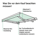 FUNK Markisenmotor | 40NM Zugkraft fr Markise bis zu 8m Ausfall und 2 Gelenkarme